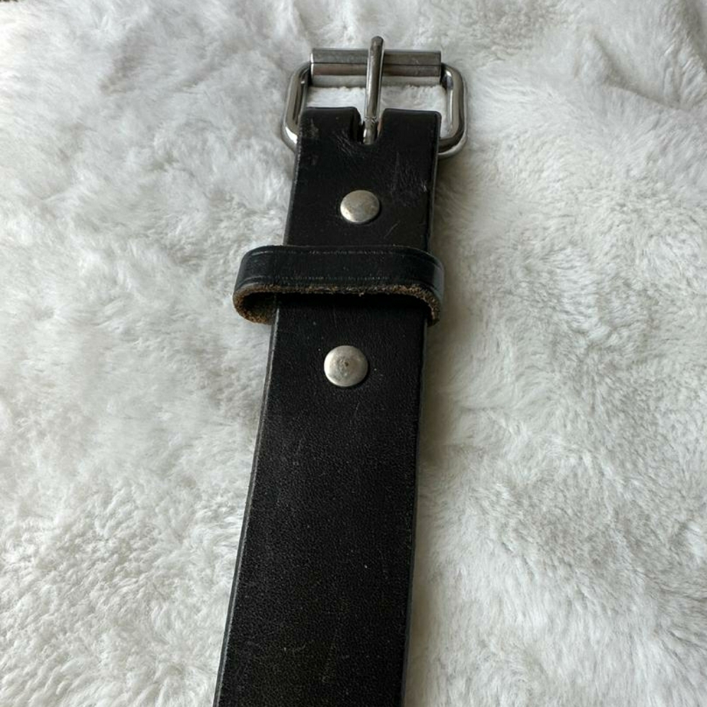 AMISH Handcrafted Thick BLACK Leather Belt Silver Roll Buckle SZ30 Made In USA